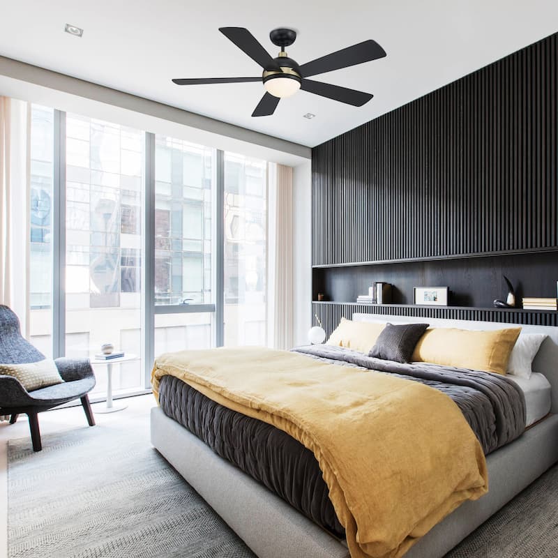 52" Barbeque Black 5-Blade Lighted Acrylic Globe Shade Ceiling Fan with Remote - 52 in. D x 52 in. W x 15.5 in. H