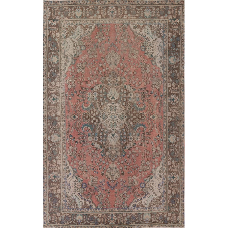 Handmade Tabriz Persian Vintage Area Rug Living Room Wool Carpet - 6'5" x 9'10"