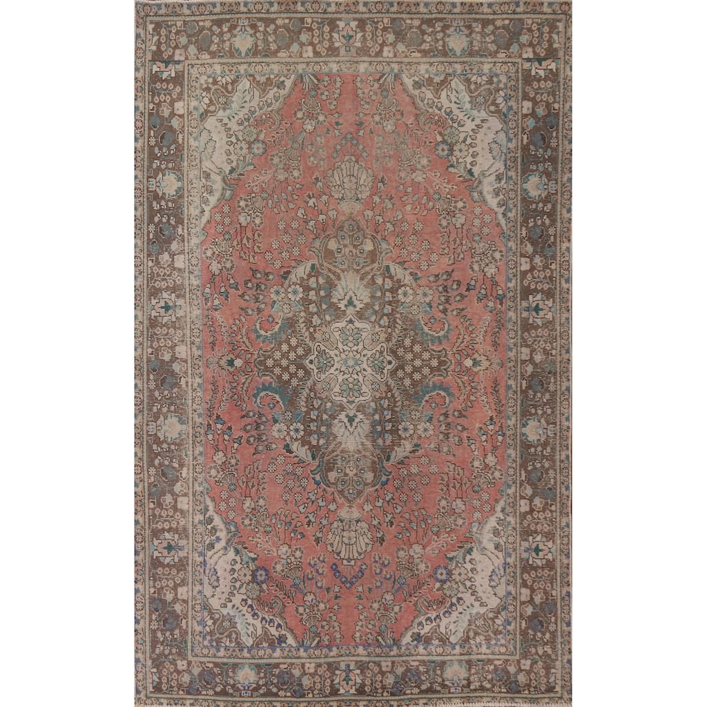 Handmade Tabriz Persian Vintage Area Rug Living Room Wool Carpet - 6'5" x 9'10"