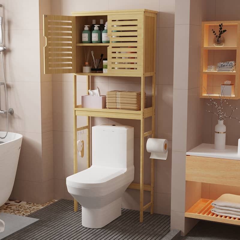Bathroom Over The Toilet Storage Cabinet Organizer With Doors Shelves - 25" x 10" x 69"