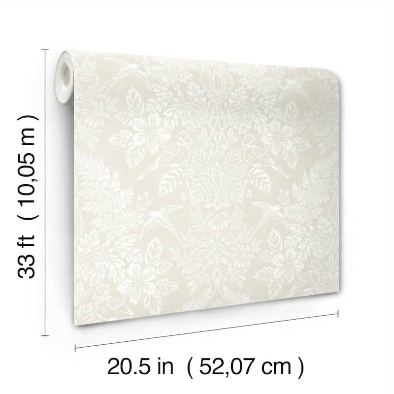 Chris Loves Julia x A-Street Prints Finch Ivory Woodland Damask Wallpaper