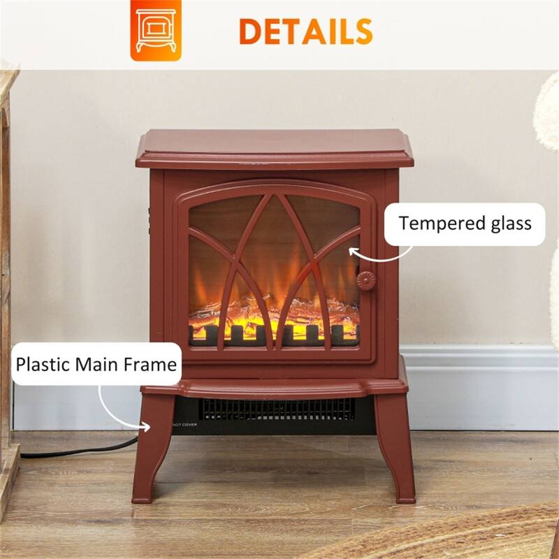 Flame Effect Electric Fireplace Heater Auto Shut-Off Overheat - 14.25" W x 9.5" D x 18" H