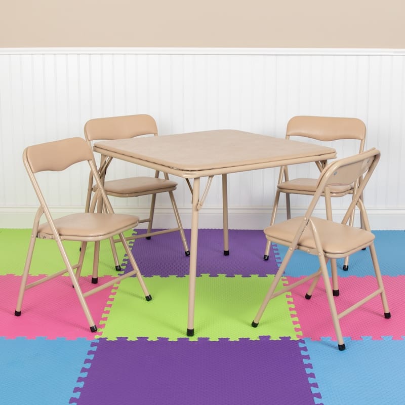 Kids 5-Piece Classroom Folding Table and Chairs Set - Tan