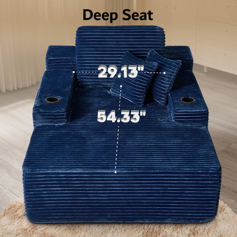 OVIOS Plush Convertible Floor Lounge Sofa with Cup Holder