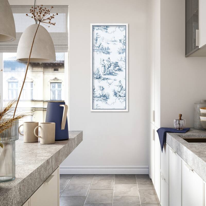 Amanti Art Framed Fabric Pinboard Toile Design in Blue by Baxter Mill Archive Printed Bulletin Board