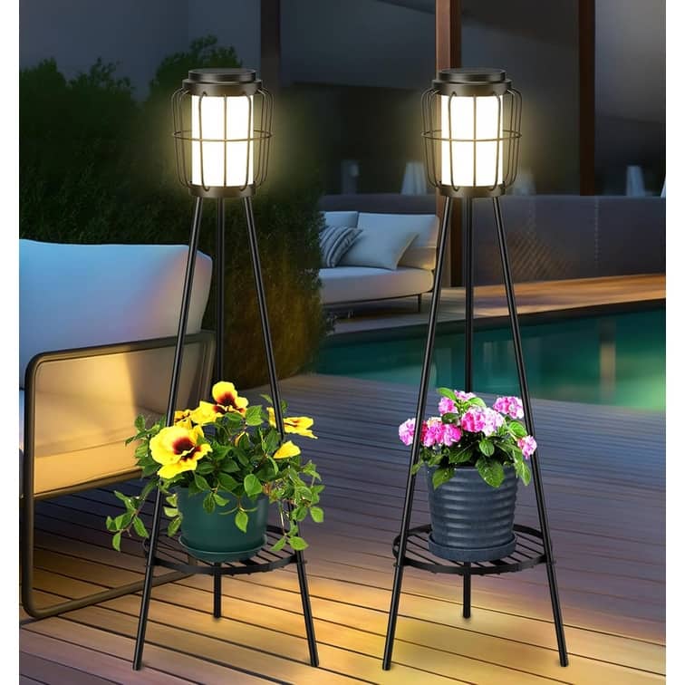 2 Pack Solar Lights with Plant Stand, Outdoor Floor Lamps