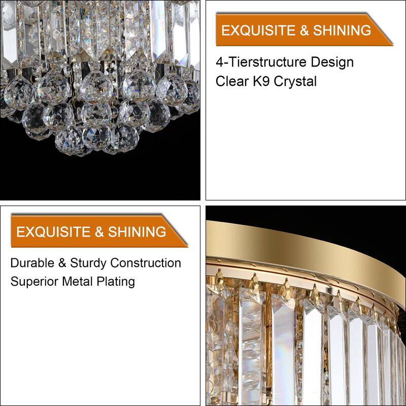 Crystal Flush Mount Ceiling Light with Black/Gold Finish and 6-Light