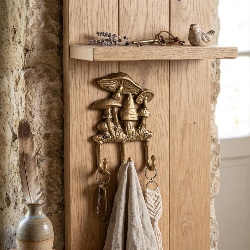 Mythra Golden Mushroom Medley Cast Iron 3 Prong Wall Hook