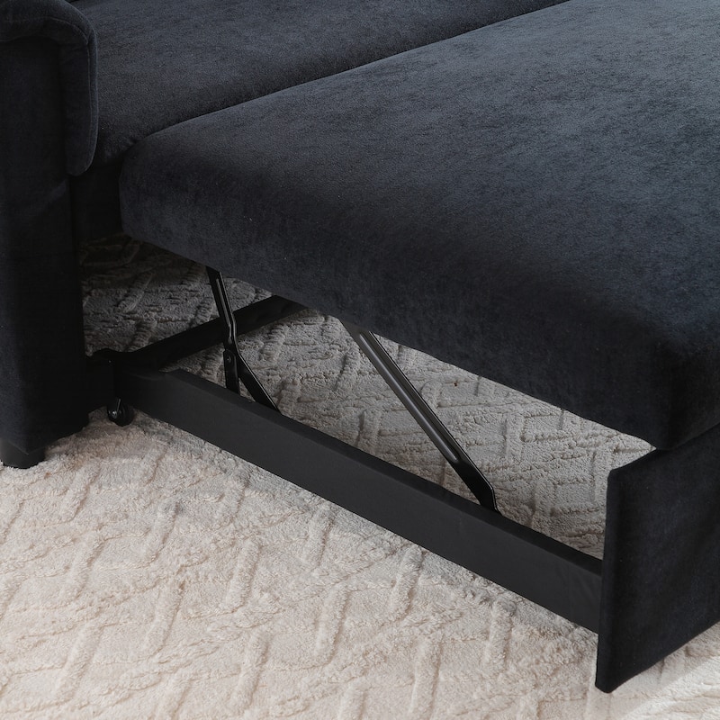 55" Velvet Two Seater Pull Out Sofa Bed, Adjustable Backrest With USB Ports, Two Side Pockets