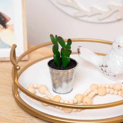 Mini Artificial Bunny Ears Succulent Cactus in Tin Pot - 5"