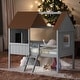 preview thumbnail 19 of 34, Twin Size Low Wood House Loft Bed With Two Side Windows for Home Grey+Brown