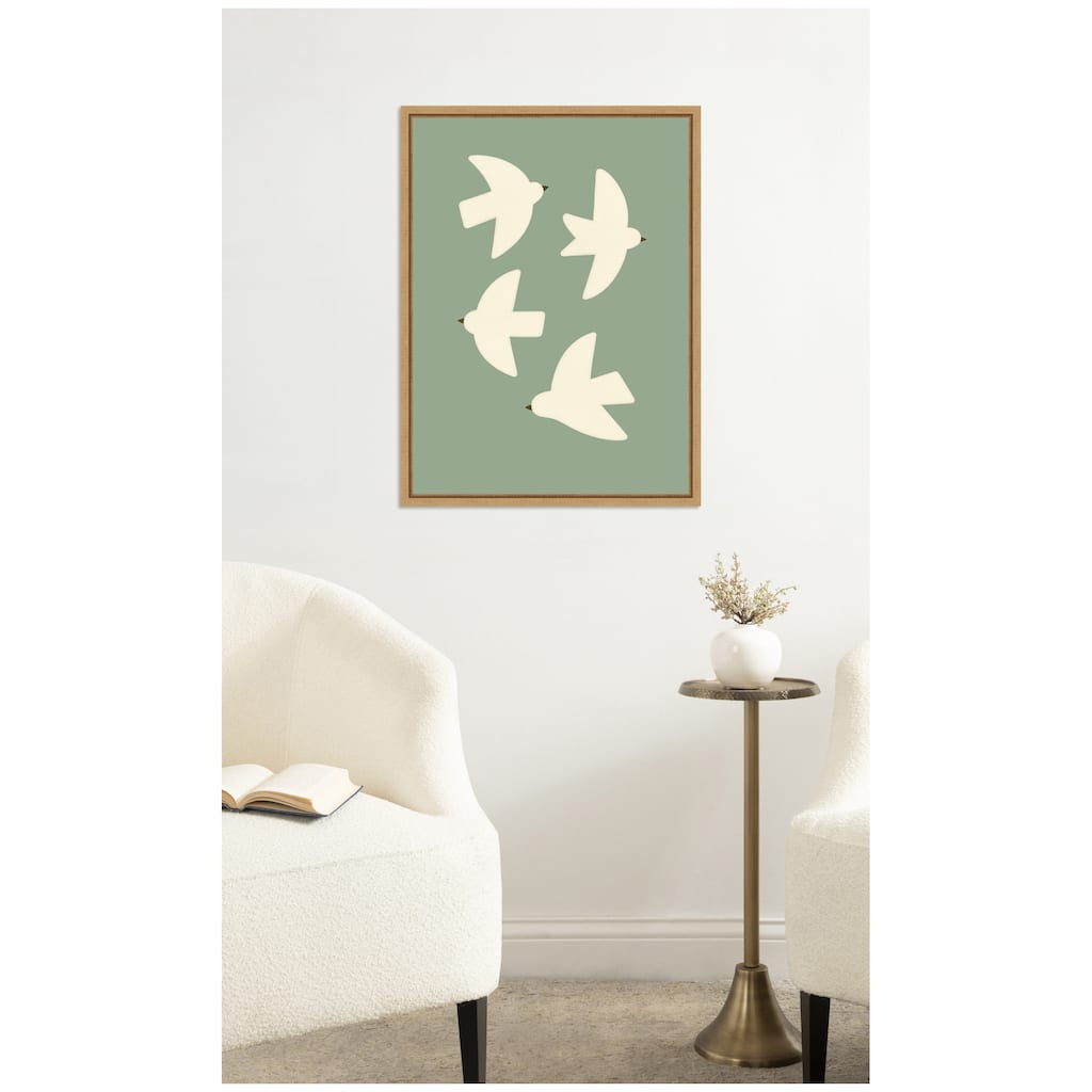 Kate and Laurel Minimalist Birds Poster 4 Green by Laura Moss Framed Canvas Wall Art Print