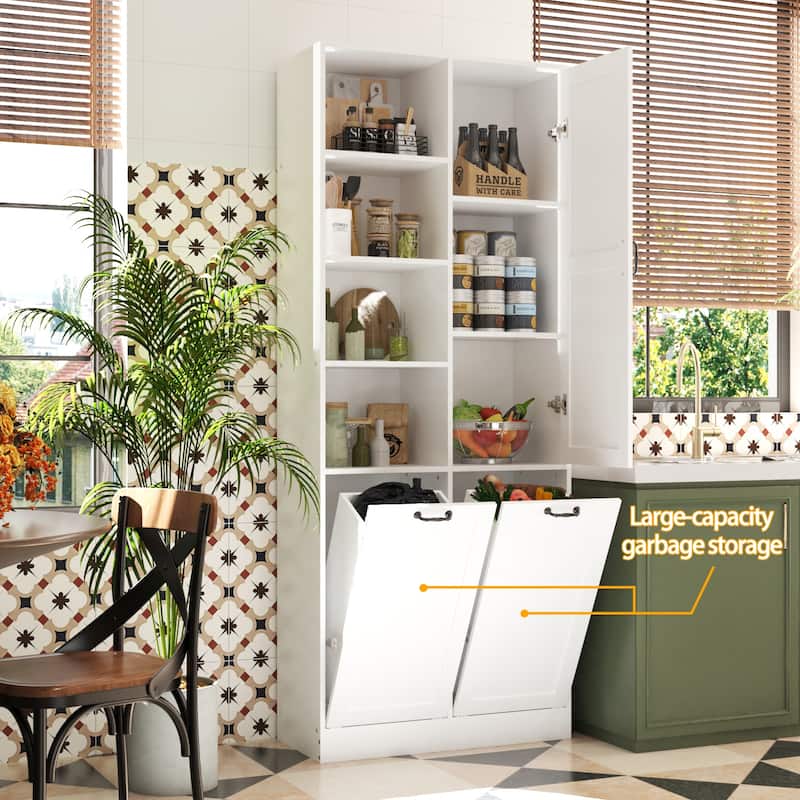 Elegant White Buffet Cabinet with Rotating Drawers Laundry Cabinet - White