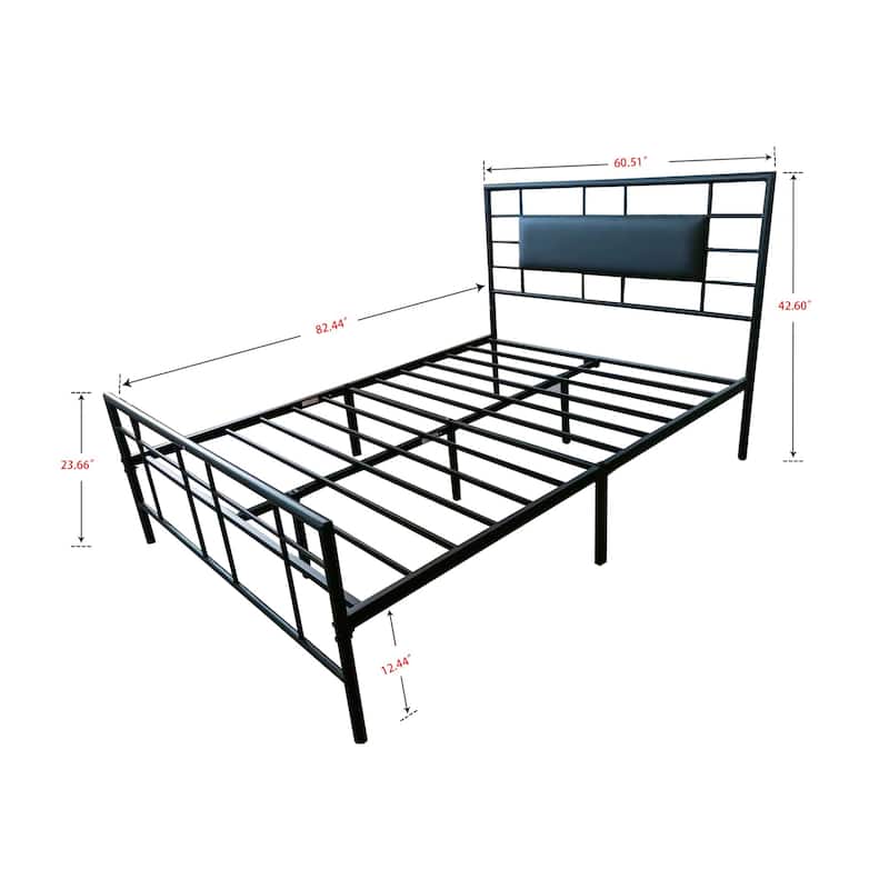 NNV Full Size Platform Metal Bed Frame with Leather Upholstered Headboard