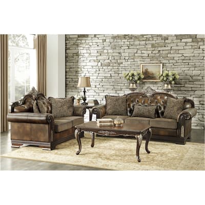 Nanette Dark-Cherry Wood Living Room Set