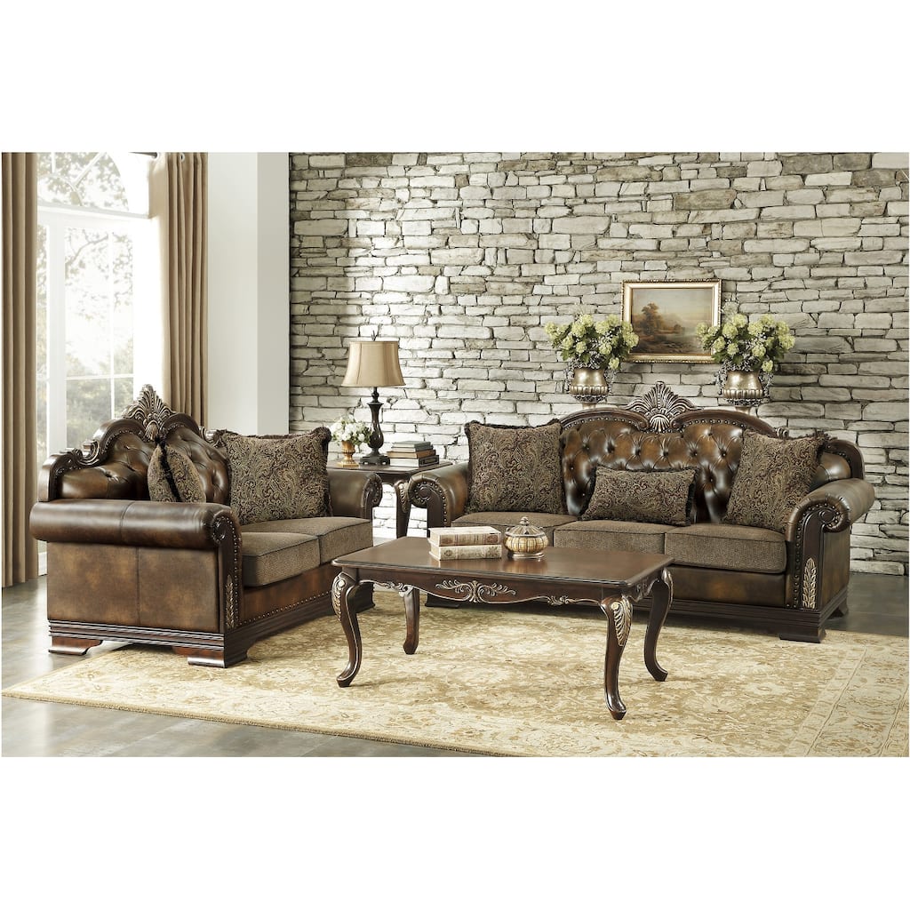 Nanette Dark-Cherry Wood Living Room Set