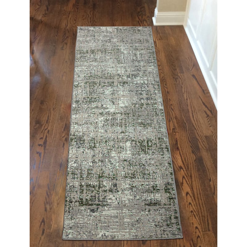 Admire Home Living Lucio 1241 Transitional Striated Area Rug - 2'2" X 7'7" - Green