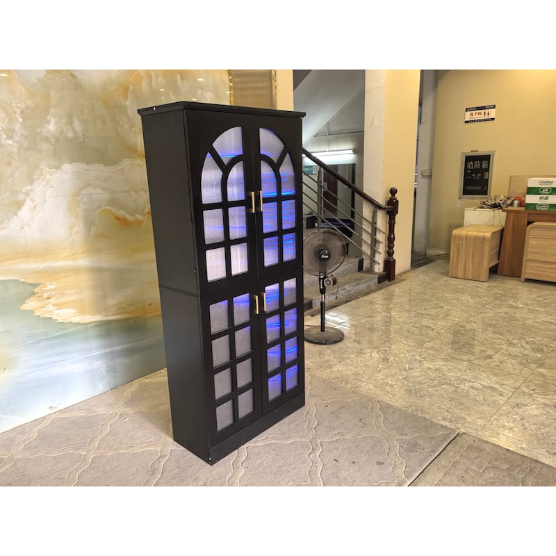 35 Pairs Tall Shoe Storage Cabinet with Doors, 8 Tiers Shoe Rack Organizer with LED Light and Adjustable Shelves for Entryway