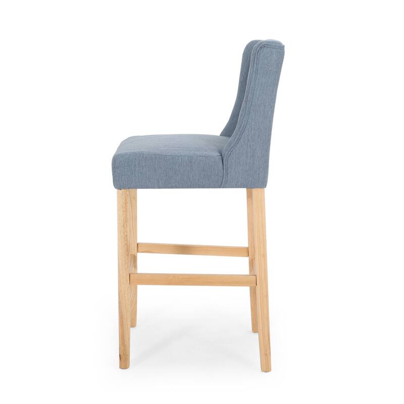 Modern 31" Set of 2 Bar Stools with Button-Tufted Wingback, Nailhead Trim, Solid Wood Legs for Bar Counter Dining Room