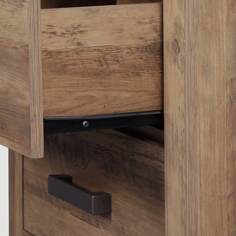 WAMPAT Farmhouse End Table with 2 Storage Drawers - Rustic Brown Accent Table for Bedroom & Living Room