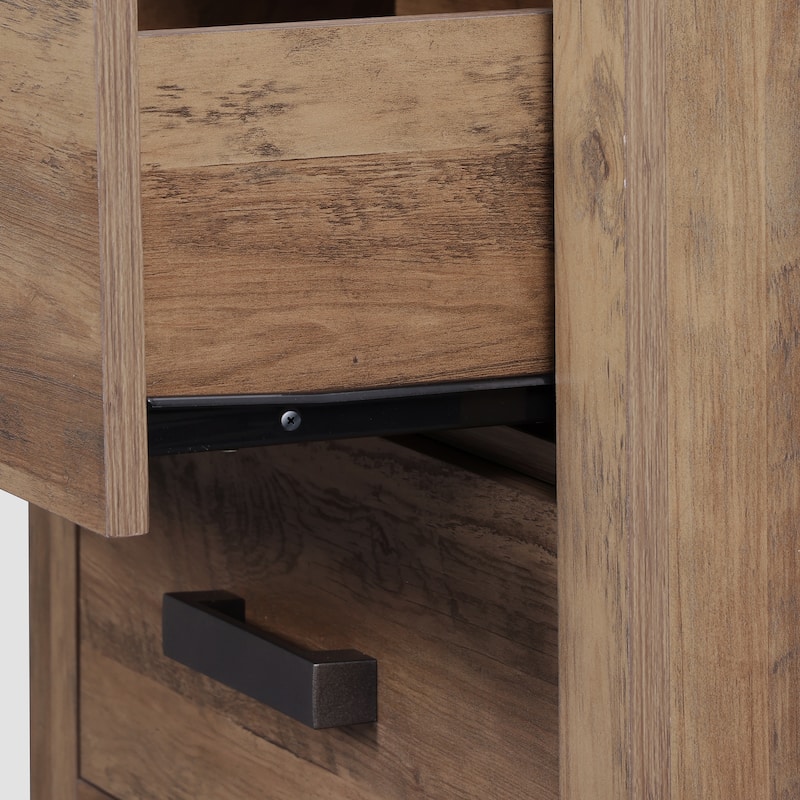 WAMPAT Farmhouse Nightstand with Dual Drawers - Rustic Brown