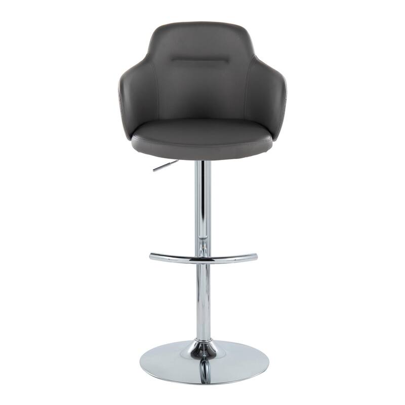 Strick & Bolton Iglabo Adjustable Bar Stool (Set of 2) - Grey Faux Leather/Chrome Rounded T