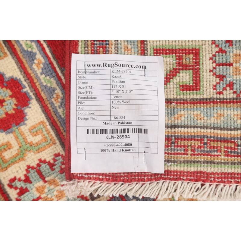 Red Kazak Accent Rug Hand-Knotted Wool Carpet - 2'8" x 3'10"