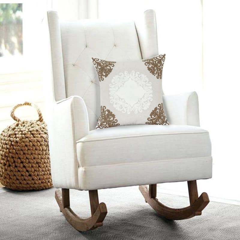 20" Beige Cotton Damask Throw Pillow