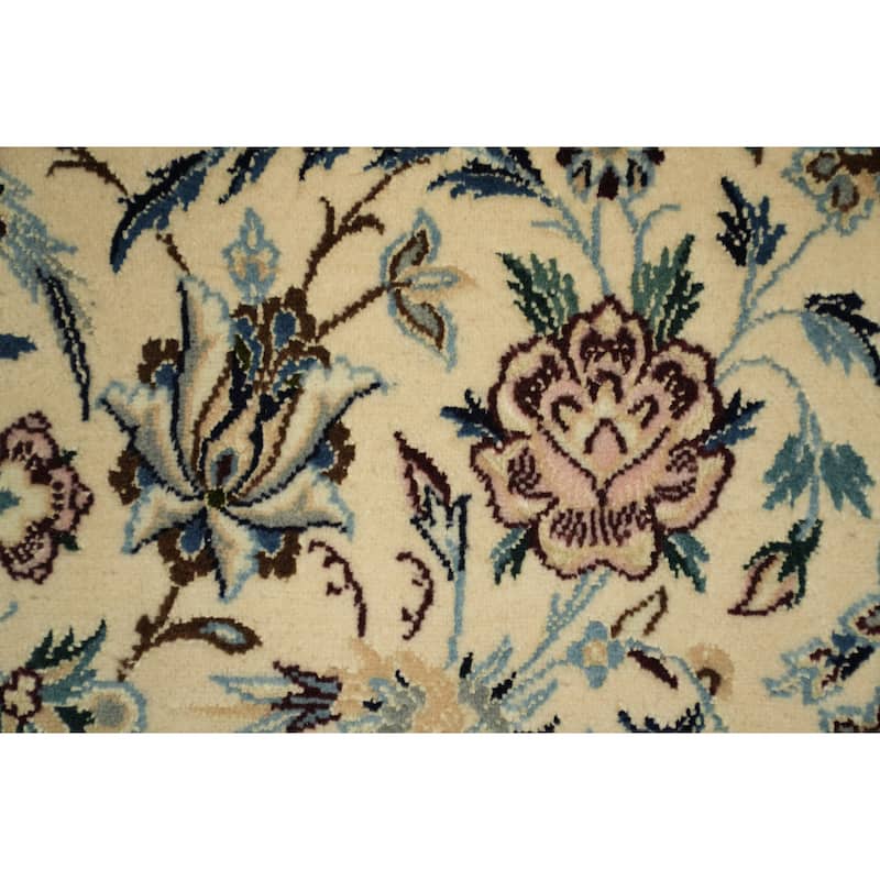 Hand Knotted Oriental Wool & Silk Carpet Traditional All-Over Navy Blue & Blues Nain Area Rug - 8' 3'' X 6' 7''