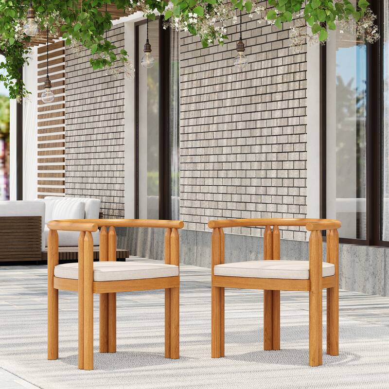 Christopher Knight Home - Peregrine Acacia Wood Armrest Dining Chair with Beige Cushion(Set of 2)