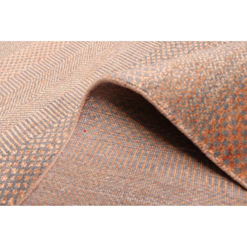 ECARPETGALLERY Hand-knotted Finest Silk Shadow Copper Silk, Wool Rug - 2'7 x 12'2