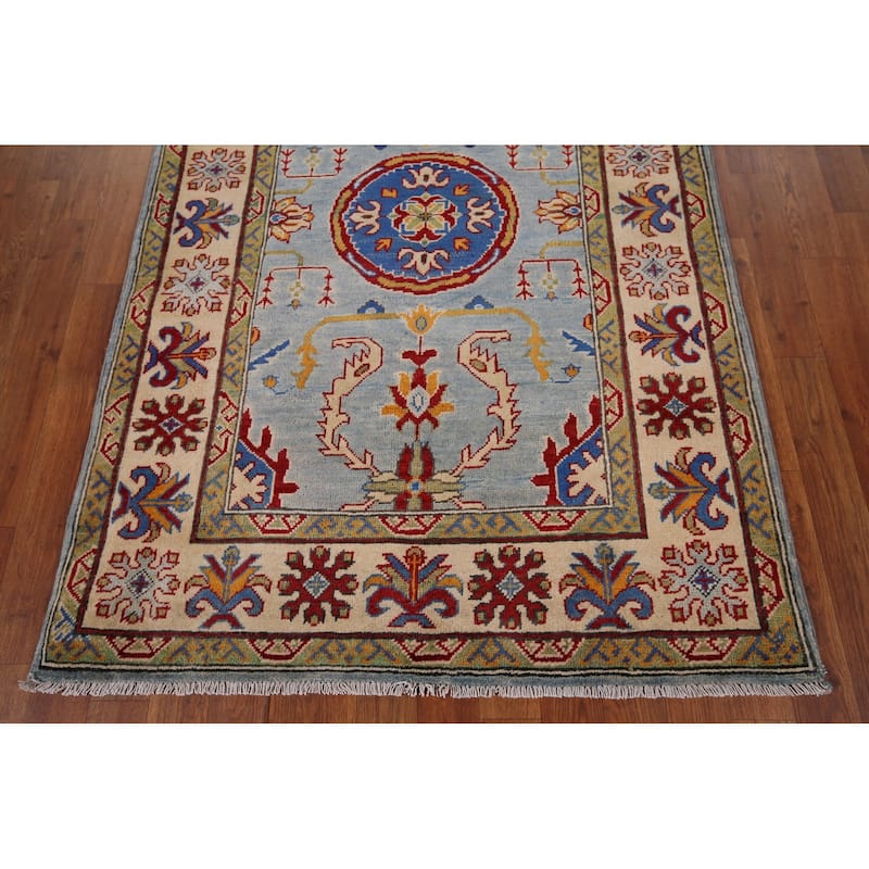 Light Blue Kazak Oriental Accent Rug Hand-Knotted Wool Carpet - 3'6" x 5'4"