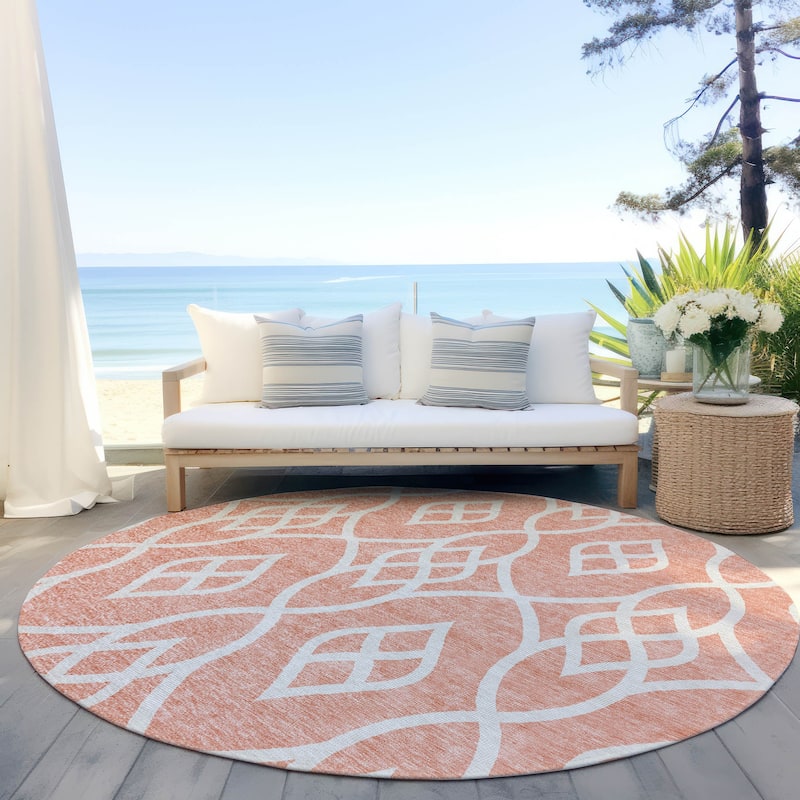 Machine Washable Indoor/ Outdoor Chantille Trellis Modern Rug - Salmon - 8' x 8'