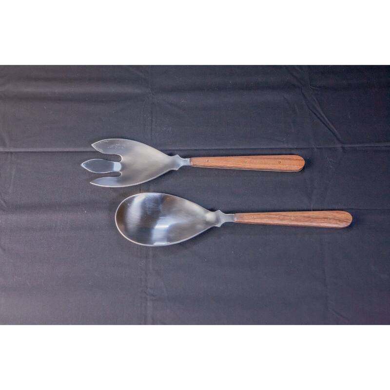 Set of 2 Salad Servers w/ Wood Handles - Silver & Wood