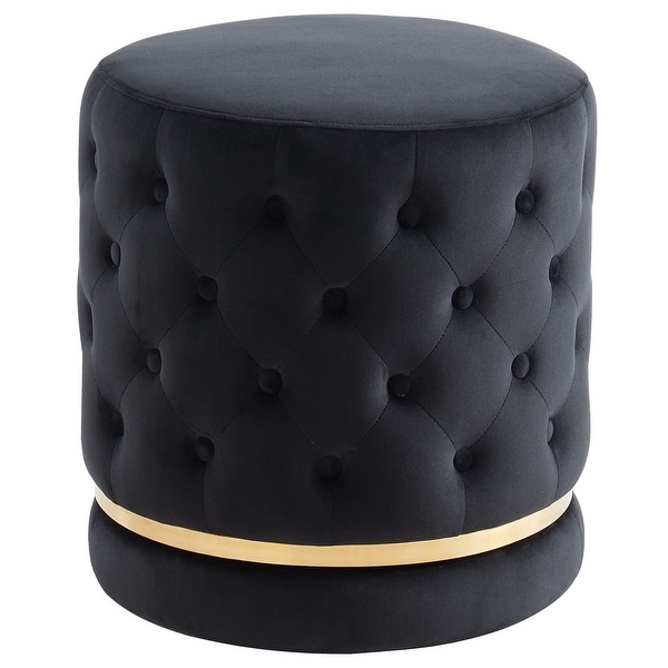 18" Black and Gold Contemporary Round Tufted Swivel Upholstered Storage Ottoman - N/A