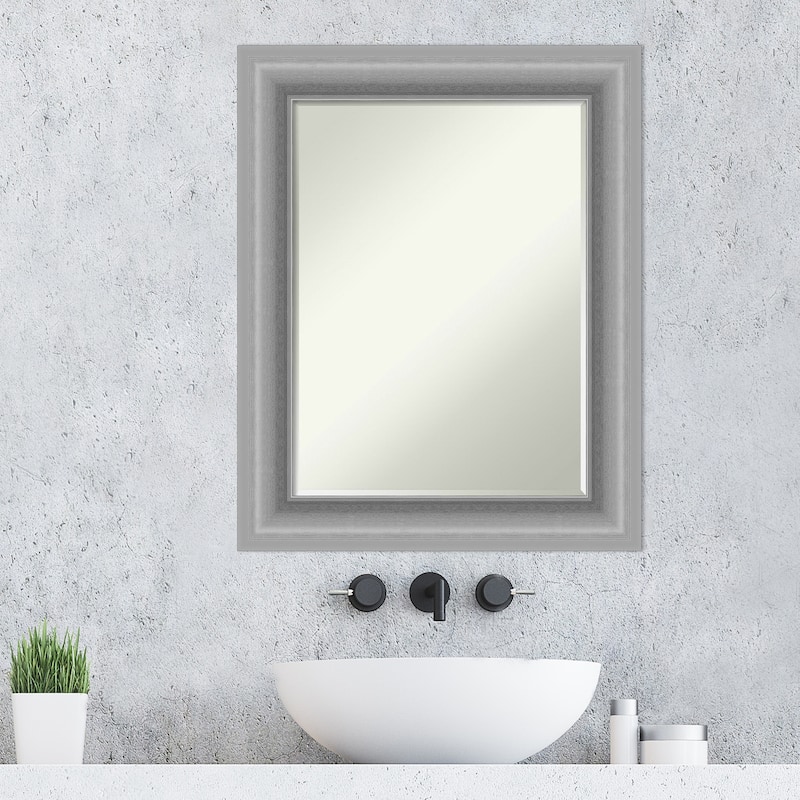 Petite Bevel Bathroom Wall Mirror - Peak Polished Nickel Frame - Peak Polished Nickel - 24 x 30 in