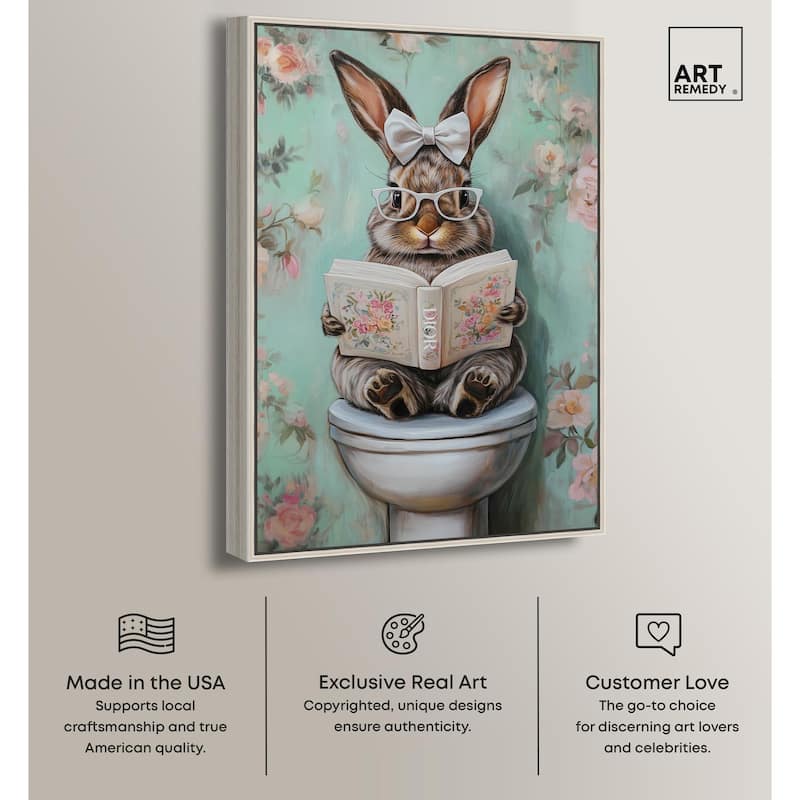 Petite Floral Toilet Bunny Canvas by Art Remedy