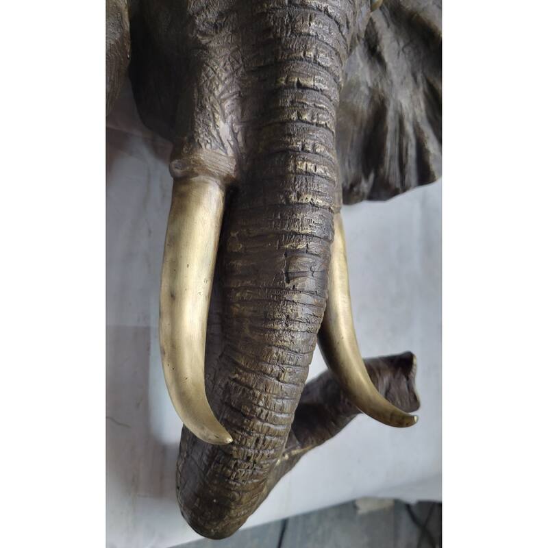 Wall Mounted Hanging Bronze Imitative Elephant Head Bust Sculpture Statue Decor Signed Original Art