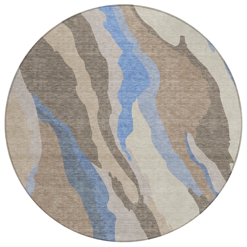 Machine Washable Indoor/ Outdoor Abstract Contemporary Chantille Rug