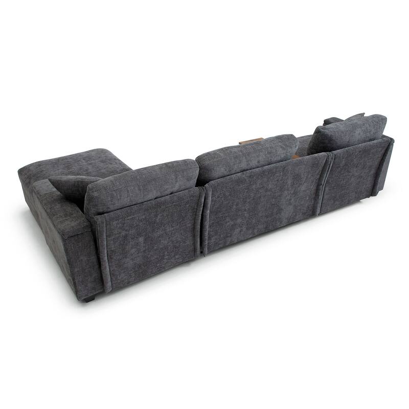 120.3" L-Shaped Sectional Sofa with Wide Seats, USB Charging, Foldable 360掳 Tray, Cup Holders, Storage Ottoman & Armrest