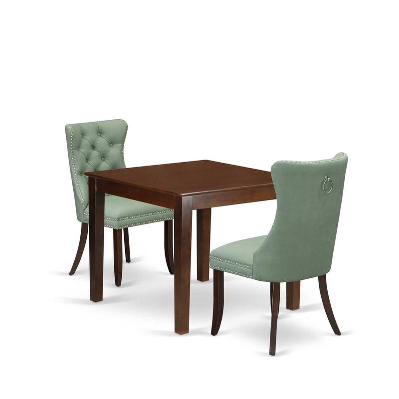 3-Piece Mahogany Finish Square Solid Wood Top Dining Table Set