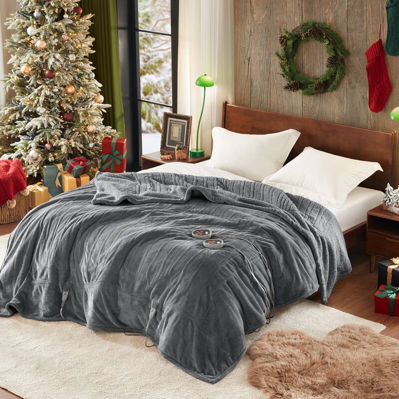 Beautyrest Solid Microlight to Berber Heated Blanket - Queen - Grey