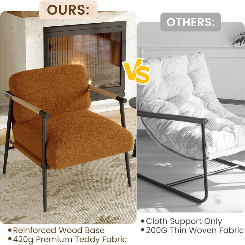 Cozy Sherpa Upholstery Ergonomic Accent Sofa Chair for Living Room or Bedroom