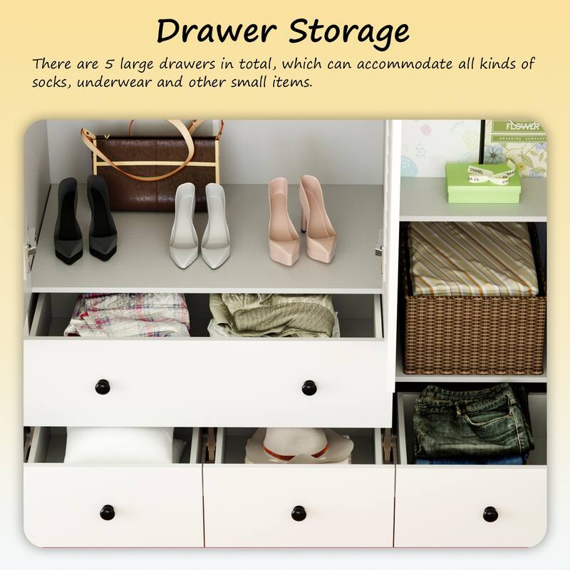 Wardrobe Armoire Closet 59"W Large Freestanding Wardrobe Cabinet White
