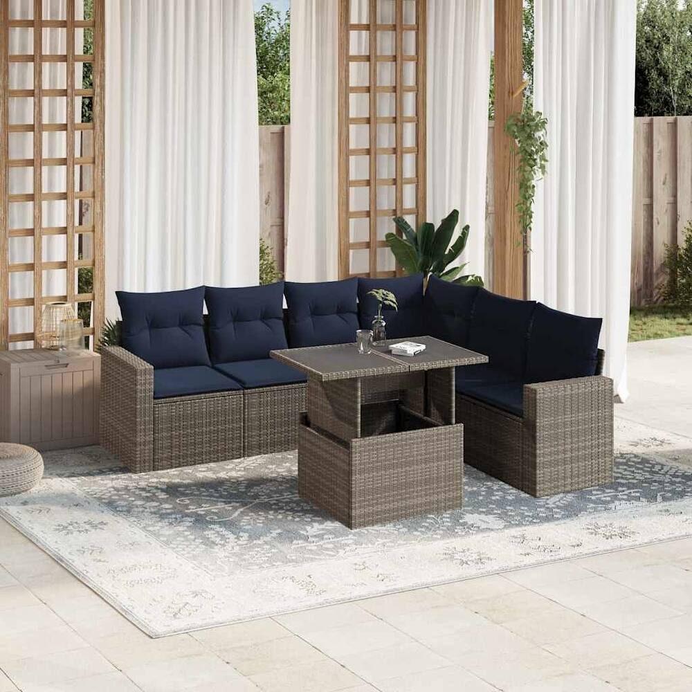 vidaXL 7 Piece Patio Sofa Set with Cushions Black/Brown/Gray Poly Rattan - 24.4 x 24.4 x 27.2