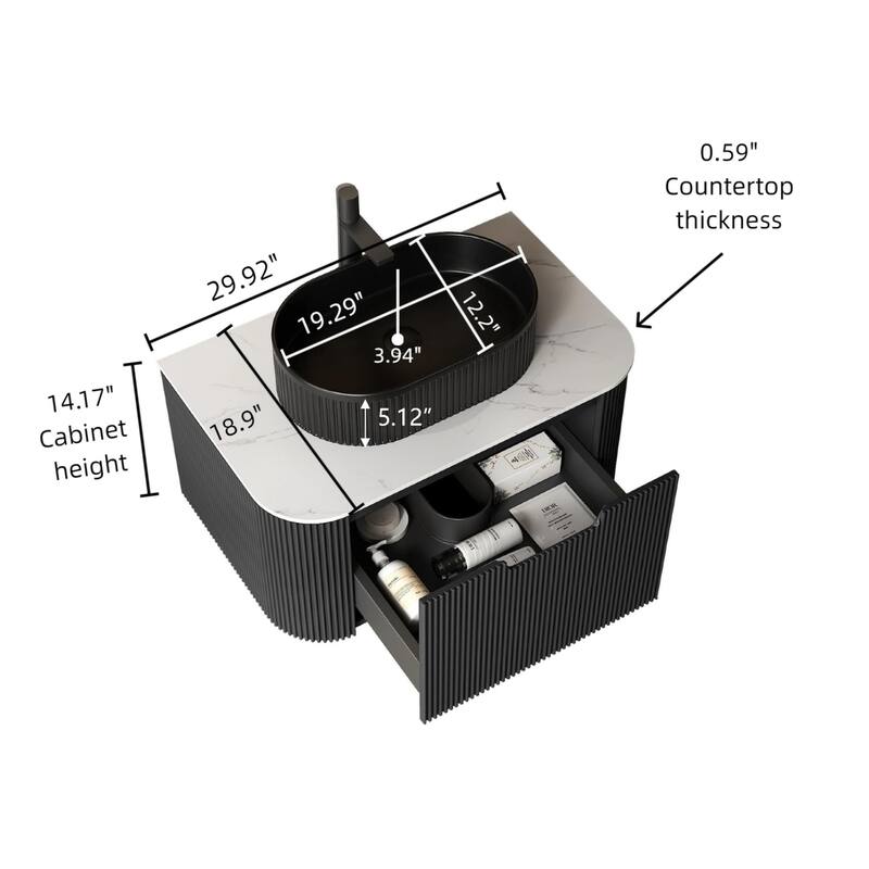 Wall Mounted Bathroom Vanity with Black Oval Ceramic Basin