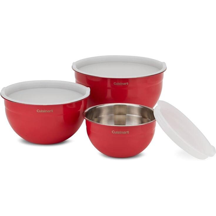 Cuisinart CTG-00-SMBR Stainless Steel Mixing Bowls with Lids, Set of 3, Red - Red