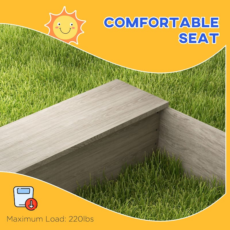 Gray Wooden Kids Sandbox with Kitchen Play Area Planting Boxes and Seats for Ages 3 to 7 Years - 60.6" L x 31.5" W x 23.6" H
