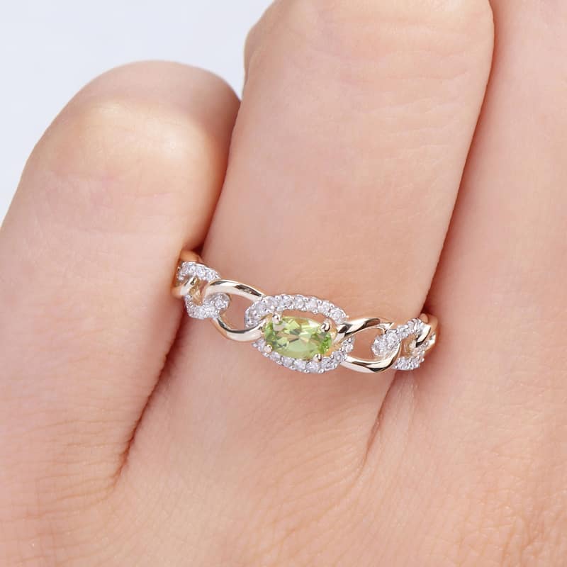 Miadora 10k Yellow Gold Peridot and 1/8ct TDW Diamond Stackable Link Ring