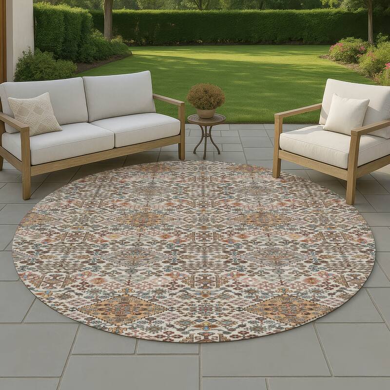 Machine Washable Indoor/ Outdoor Global Bidunga Chantille Rug - Beige - 8' x 8'